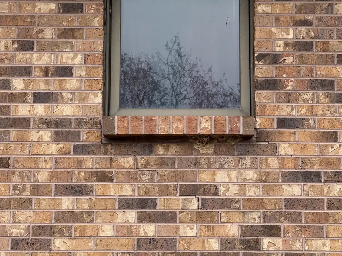 Window frame realigned flush after foundation was lifted — Grandview, Missouri