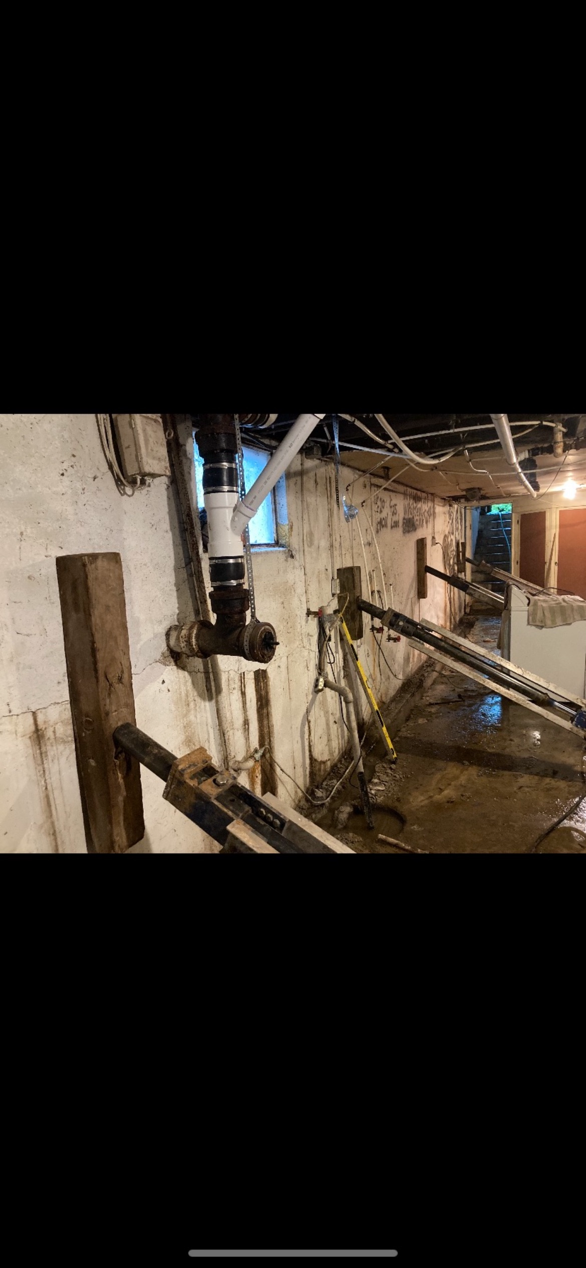 Wall brace system installed in concrete block basement — Westport, Kansas City, MO