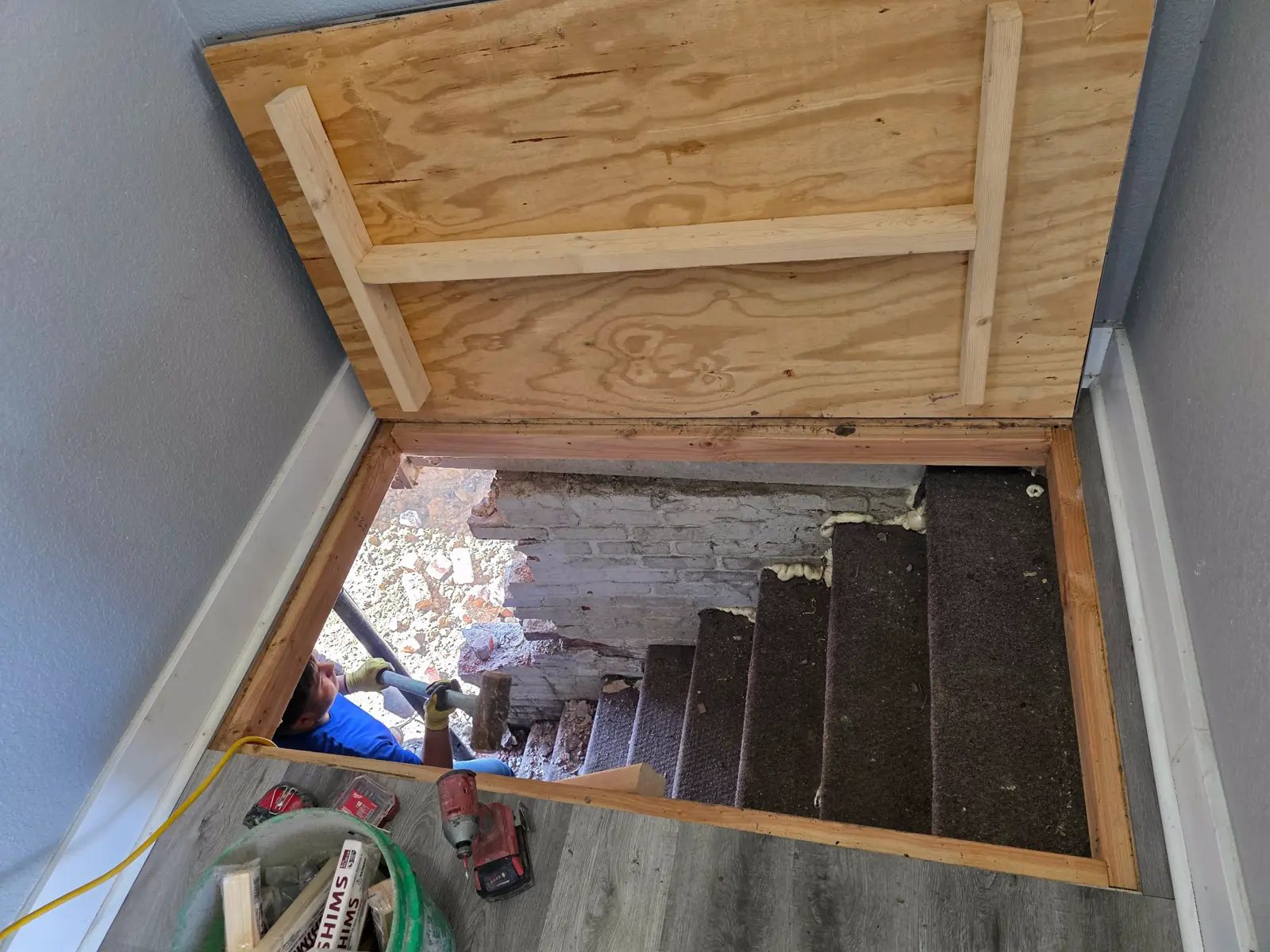 Newly cured concrete foundation wall with forms stripped — Kearney, Missouri