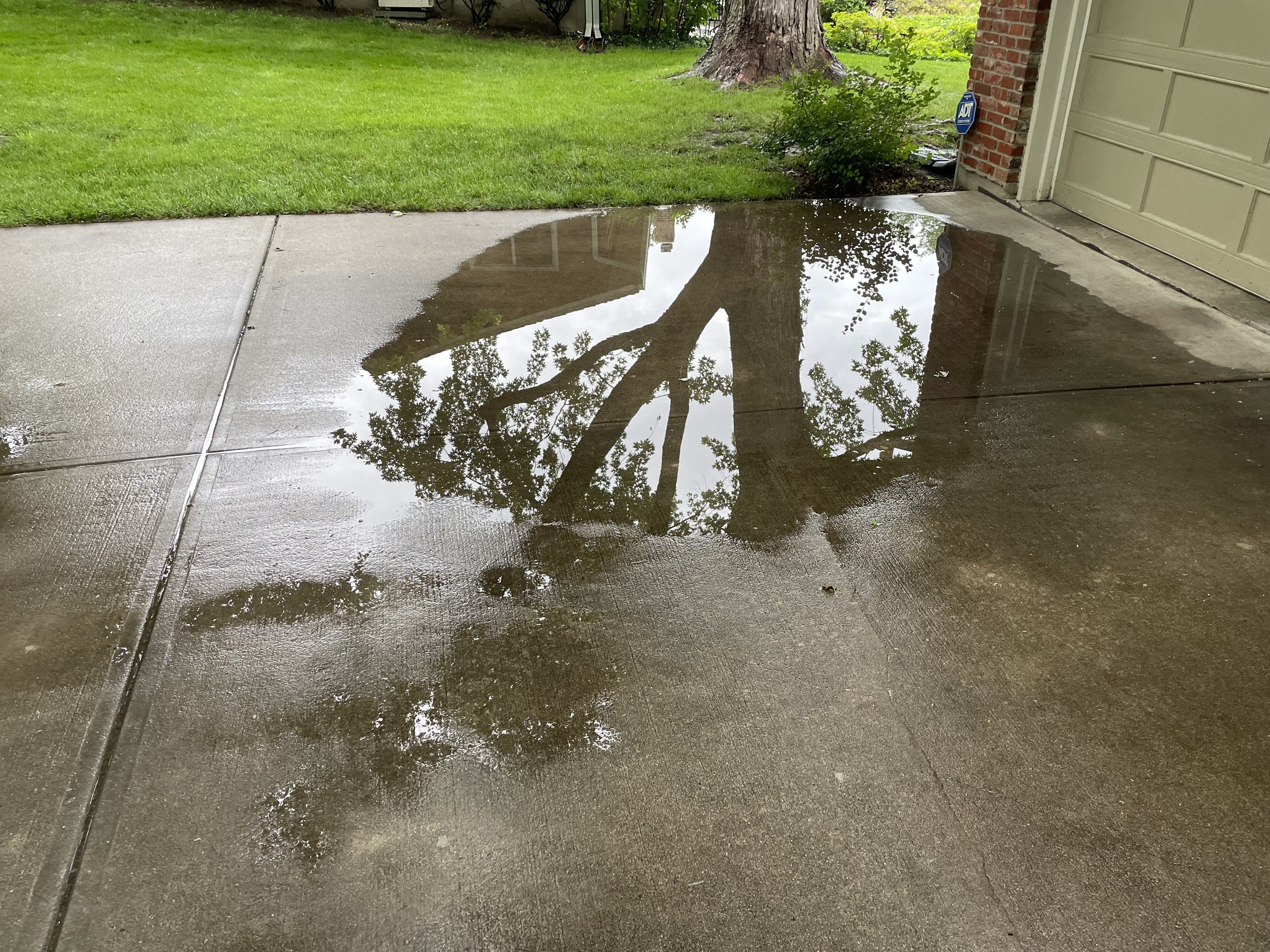 Water collecting near garage entrance before leveling — Leawood, KS