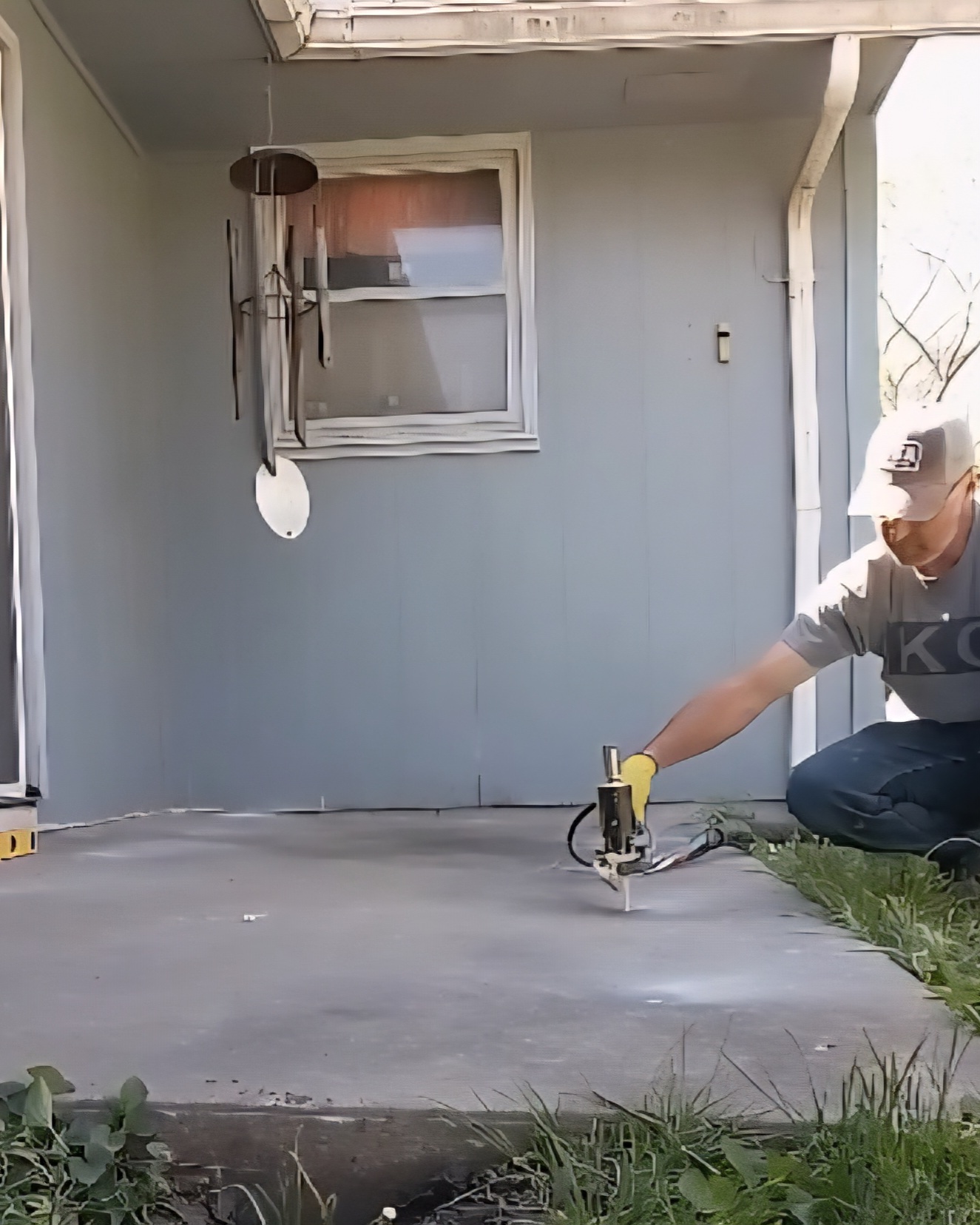 Polyurethane foam being injected to lift porch slab — Gladstone, MO