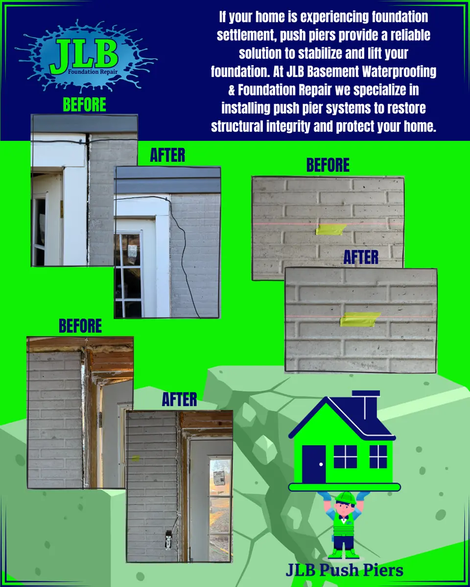 Before and after comparison showing crack closure from piering — Lenexa, Kansas
