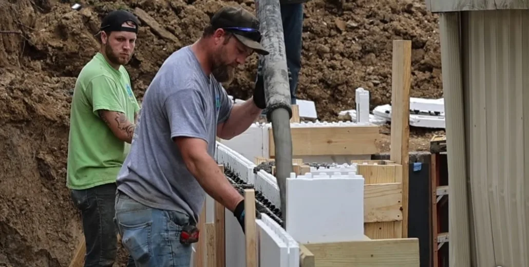 JLB Foundation Repair crew during ICF foundation pour at Manson area project