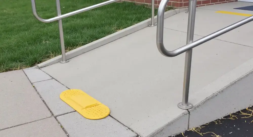 Concrete ADA ramp and landing with handrails — ada ramps by JLB in Ames, Iowa
