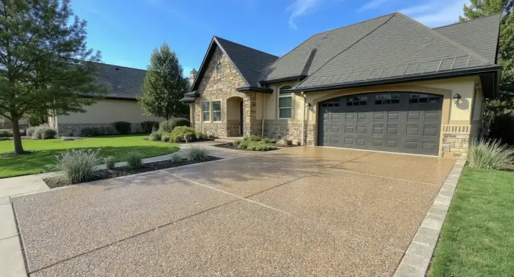 Exposed-aggregate concrete driveway finish — driveways by JLB in Ankeny, Iowa