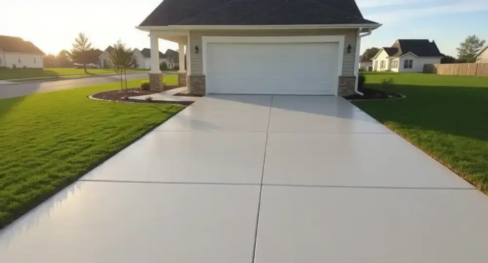 Concrete driveway viewed from the garage outward — driveways by JLB in Ankeny, Iowa