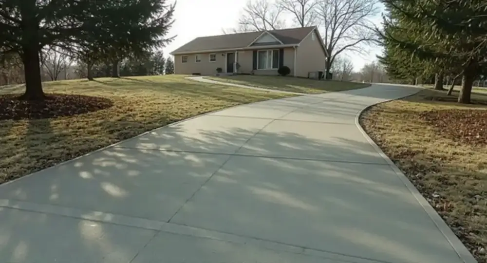Curved concrete driveway on a split-level home — driveways by JLB in Ankeny, Iowa