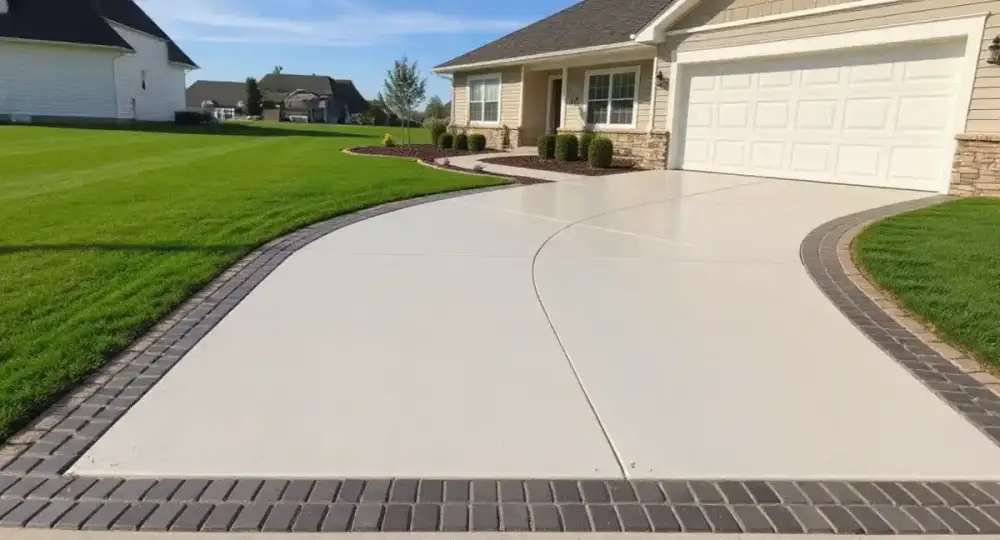 Concrete driveway with a stamped decorative border — driveways by JLB in Ankeny, Iowa
