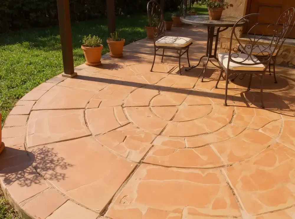 European fan stamped concrete patio — patios by JLB in Ames, Iowa