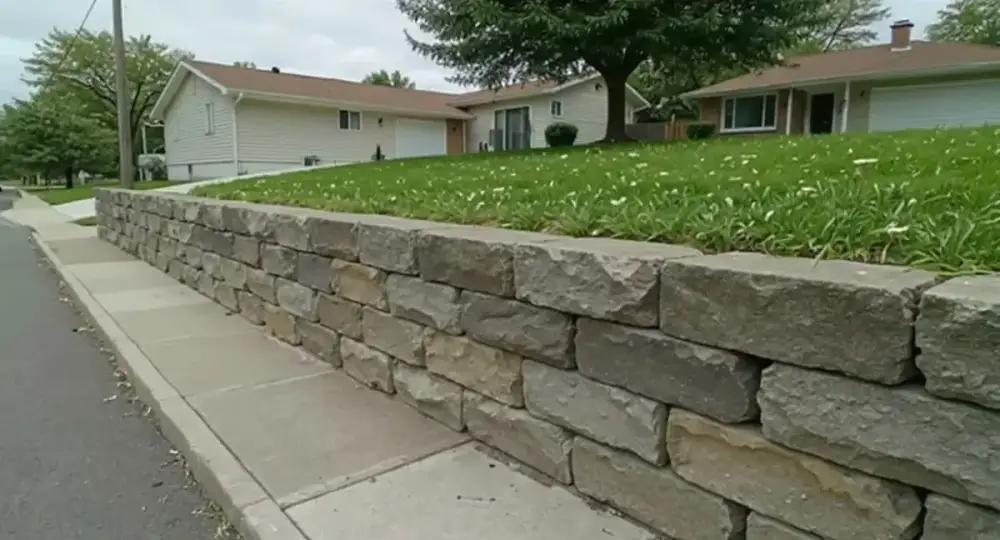 Concrete retaining wall along a driveway — retaining walls by JLB in Ankeny, Iowa