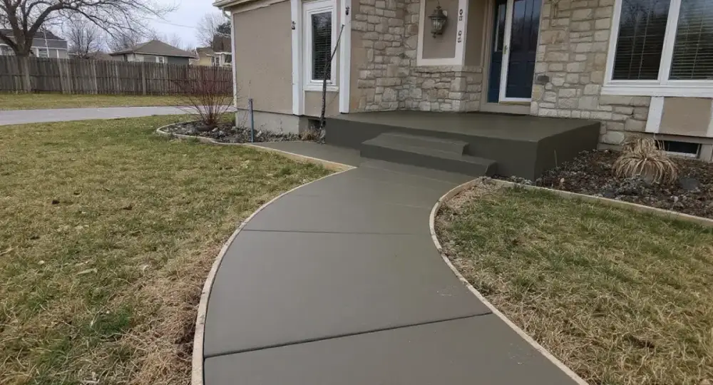 Curved concrete walkway to a home entrance — sidewalks by JLB in Clive, Iowa