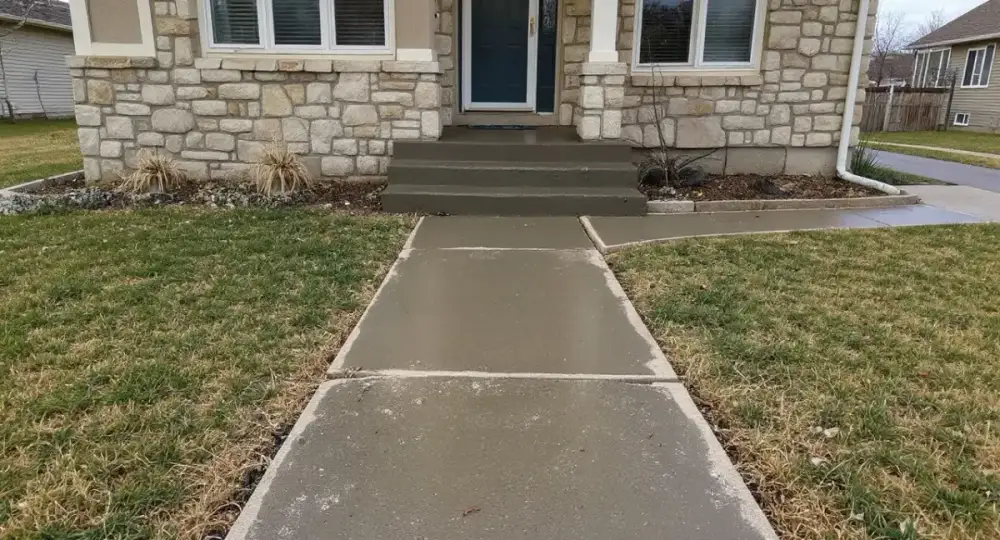 Residential concrete front walkway with broom finish — sidewalks by JLB in Clive, Iowa