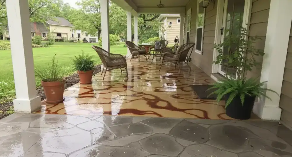 Stained concrete front porch — stained concrete by JLB in Ames, Iowa