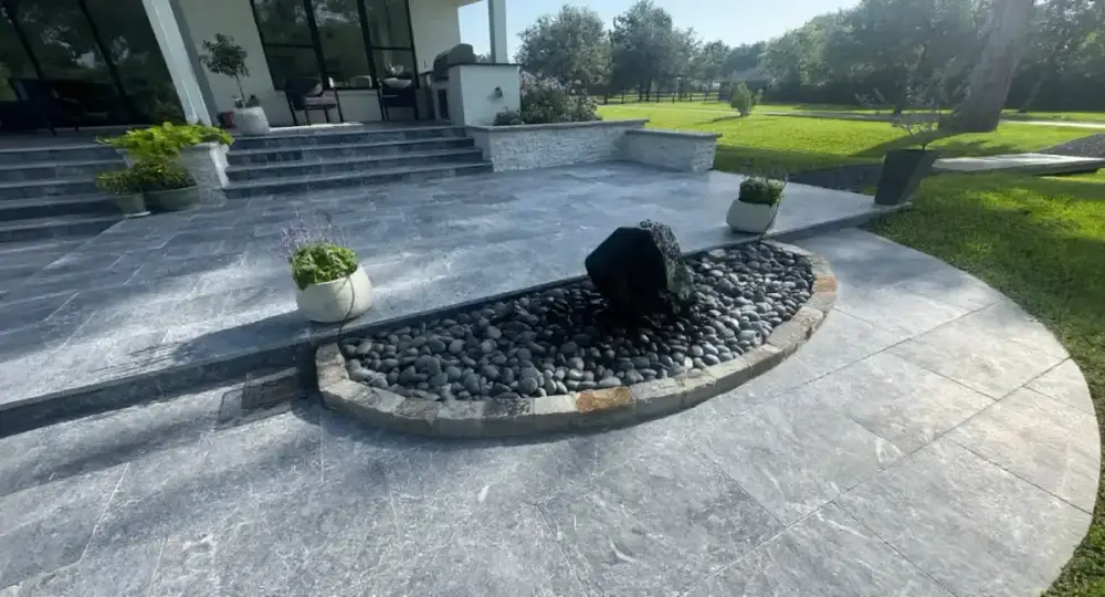 Stained concrete outdoor kitchen floor — stained concrete by JLB in Ames, Iowa