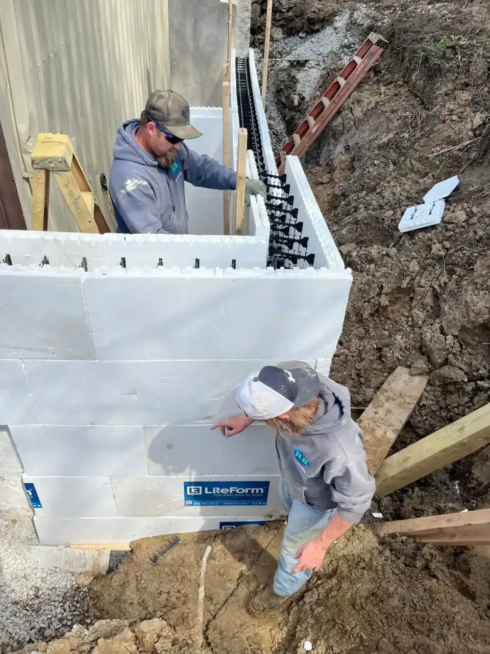 Completed wall brace system stabilizing foundation