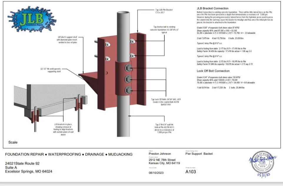 Engineered pier bracket placement plan