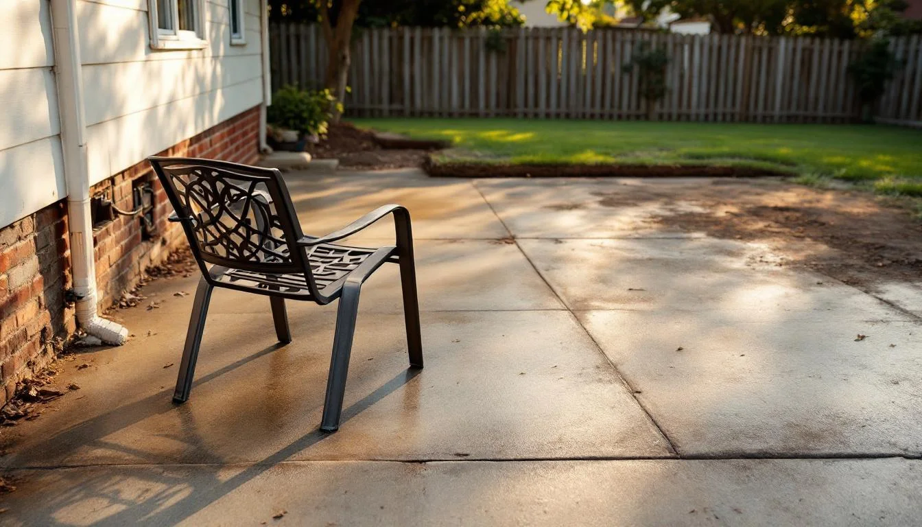 Sloping uneven patio before repair