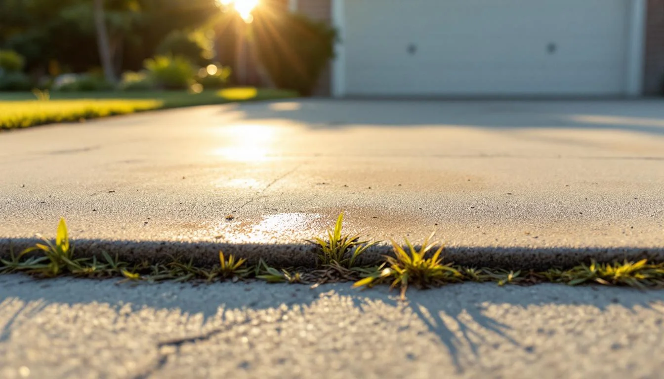 Sunken garage apron and driveway before polyjacking lift