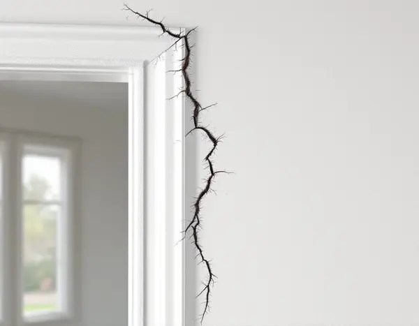 Crack runs diagonally from corner of door frame across 1940s Windsor Heights interior wall